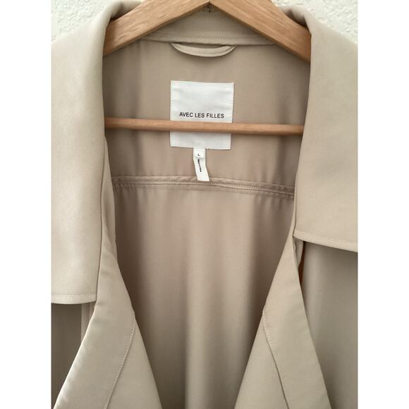 Avec Les Filles Tan Classic Trench Coat Preppy Minimalist - Picture 2 of 5